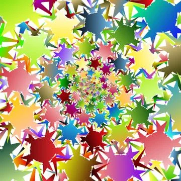 Isolated multicolored spirals of stellar hexagons on white square background. Illustrazione stock