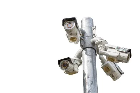 Isolated of Multiple Angle Outdoor CCTV Camera on the Pole Stock Photos