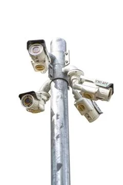 Isolated of Multiple Angle Outdoor CCTV Camera on the Pole Stock Photos