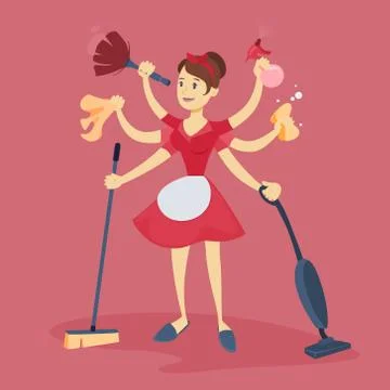 Isolated multitasking housewife. イラスト素材