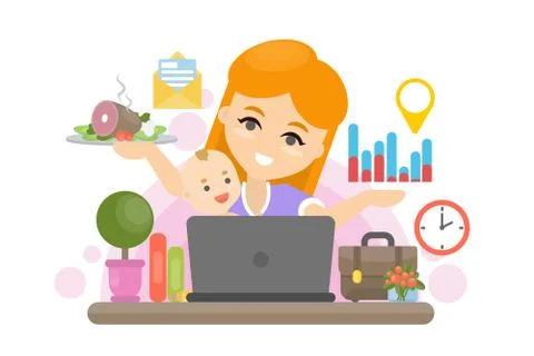 Isolated multitasking mother. イラスト素材
