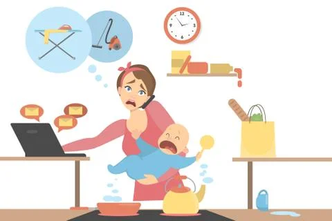 Isolated multitasking mother. イラスト素材