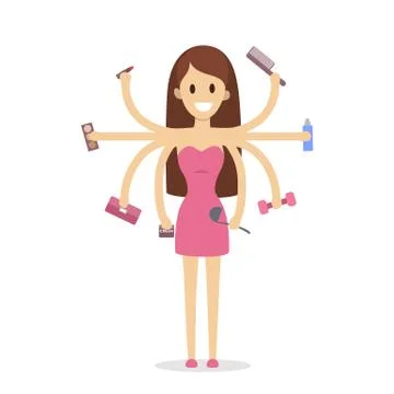 Isolated multitasking woman. イラスト素材