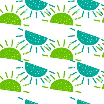 Isolated naive seamless pattern with blue and green childish sun print. White Illustrazione stock