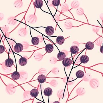 Isolated natural seamless pattern with pink and purple random berries shapes. Stock Illustration