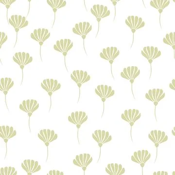 Isolated nature abtract seamless pattern with hand drawn beige flowers silhou Stock Illustration