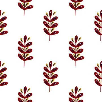 Isolated nature seamless pattern with maroon branches ornament. Botanic simpl Illustrazione stock