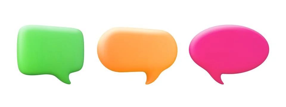 Isolated neon 3d speech bubbles for chat, text or voice message. Dialog and Illustrazione stock