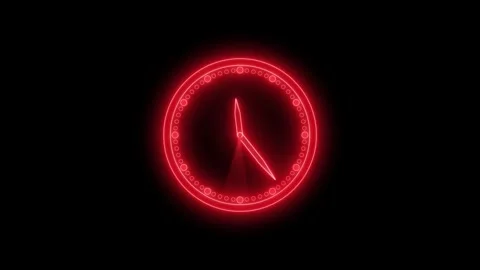 Isolated Neon Analog Clock Animation with Glowing Hands, Seamless Loop Neon.. Stock Footage 314655000