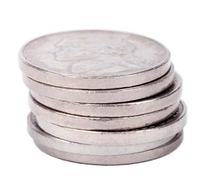 Isolated nickel coins stack Stock Photos