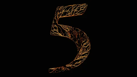 Isolated number five overgrowing with gold with green screen. 4K 3840x2160. Stock Footage 144540153