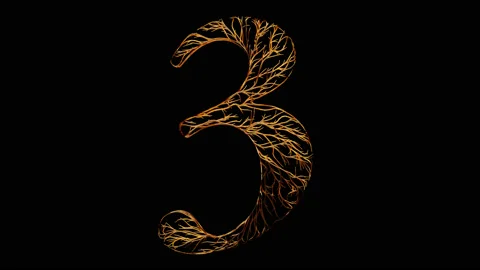 Isolated number three overgrowing with gold with green screen. 4K 3840x2160. Stock Footage 144540053