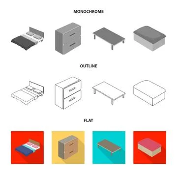 Isolated object of bedroom and room icon. Collection of bedroom and furniture Stock Illustration