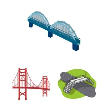 Isolated object of bridge and construction logo. Set of bridge and arch vector 스톡 일러스트