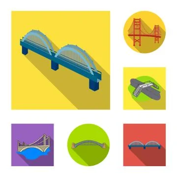 Isolated object of bridge and construction logo. Set of bridge and arch stock Illustrazione stock