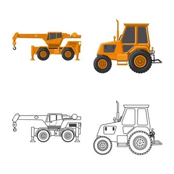Isolated object of build and construction sign. Set of build and machinery stock Illustrazione stock