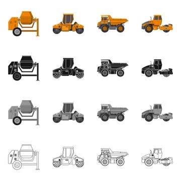 Isolated object of build and construction sign. Set of build and machinery stock Illustrazione stock