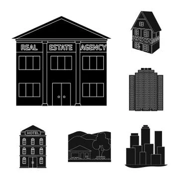 Isolated object of building and city sign. Set of building and business vector Ilustración de archivo