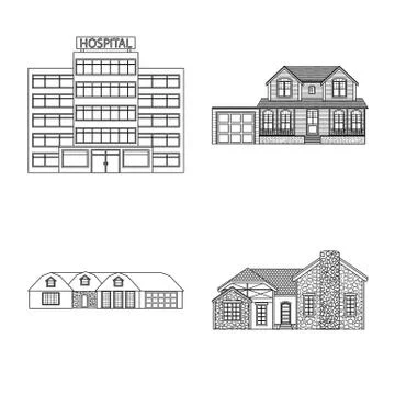Isolated object of building and front icon. Collection of building and roof Ilustración de archivo
