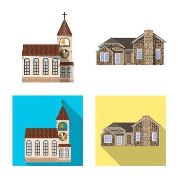 Isolated object of building and front logo. Set of building and roof vector icon Ilustración de archivo