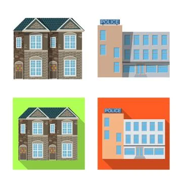 Isolated object of building and front symbol. Set of building and roof stock Ilustración de archivo