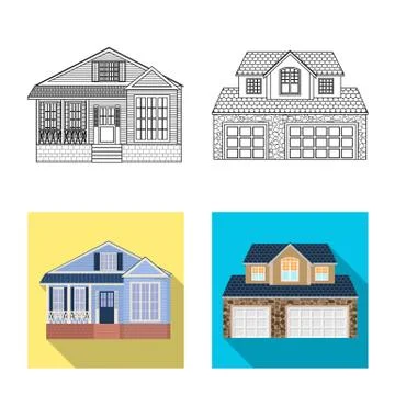 Isolated object of building and front sign. Collection of building and roof Ilustración de archivo