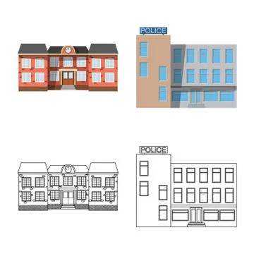 Isolated object of building and front symbol. Set of building and roof stock Ilustración de archivo