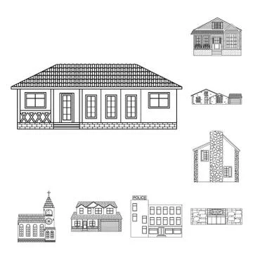 Isolated object of building and front icon. Set of building and roof stock Ilustración de archivo