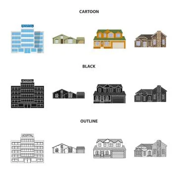 Isolated object of building and front sign. Collection of building and roof Ilustración de archivo
