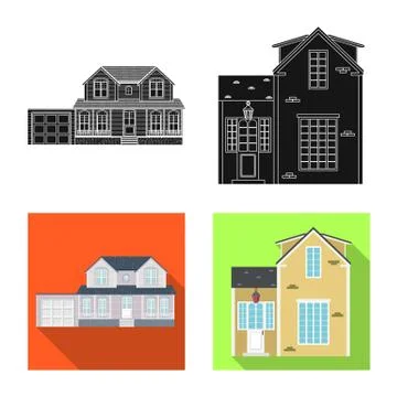 Isolated object of building and front logo. Collection of building and roof Ilustración de archivo