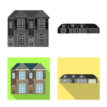 Isolated object of building and front icon. Set of building and roof stock Ilustración de archivo