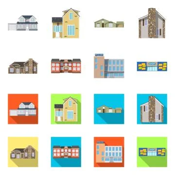 Isolated object of building and front logo. Set of building and roof stock Ilustración de archivo