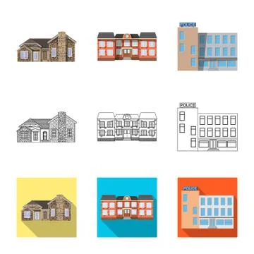 Isolated object of building and front sign. Set of building and roof vector icon Ilustración de archivo