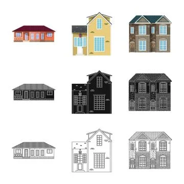 Isolated object of building and front icon. Collection of building and roof Ilustración de archivo