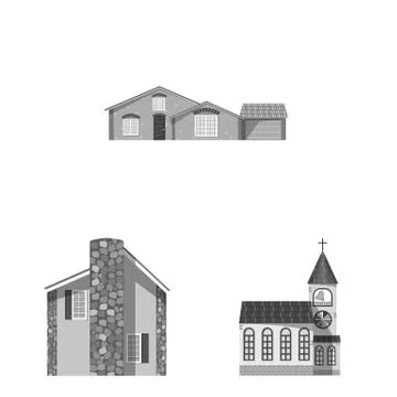 Isolated object of building and front symbol. Set of building and roof stock Ilustración de archivo