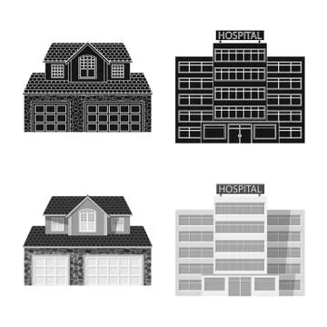 Isolated object of building and front icon. Collection of building and roof Ilustración de archivo
