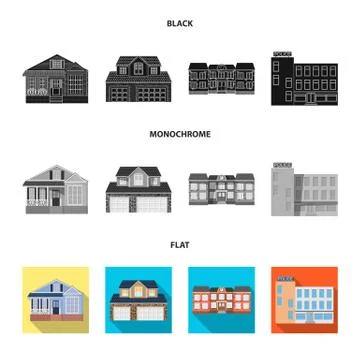 Isolated object of building and front logo. Set of building and roof stock Ilustración de archivo