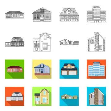 Isolated object of building and front symbol. Collection of building and roof Ilustración de archivo