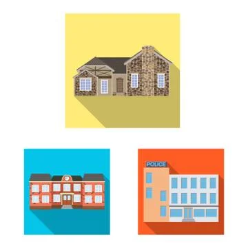 Isolated object of building and front logo. Collection of building and roof Ilustración de archivo