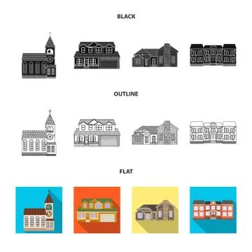 Isolated object of building and front sign. Collection of building and roof Ilustración de archivo