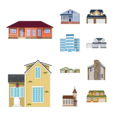 Isolated object of building and front icon. Collection of building and roof Ilustración de archivo