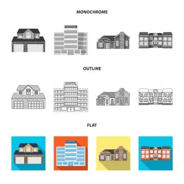 Isolated object of building and front symbol. Collection of building and roof Ilustración de archivo