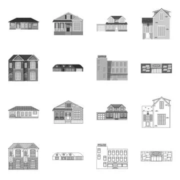 Isolated object of building and front icon. Collection of building and roof Ilustración de archivo