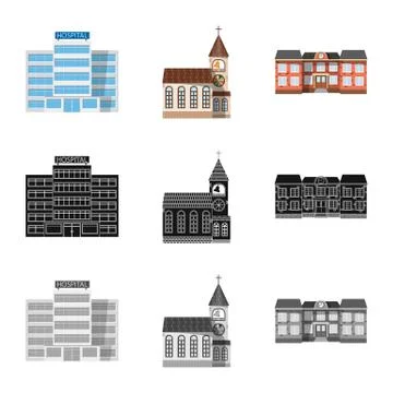 Isolated object of building and front symbol. Collection of building and roof Ilustración de archivo
