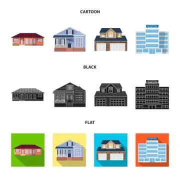 Isolated object of building and front logo. Collection of building and roof Ilustración de archivo
