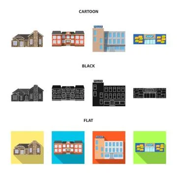 Isolated object of building and front icon. Set of building and roof vector icon Ilustración de archivo