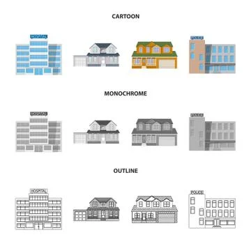Isolated object of building and front icon. Collection of building and roof Ilustración de archivo