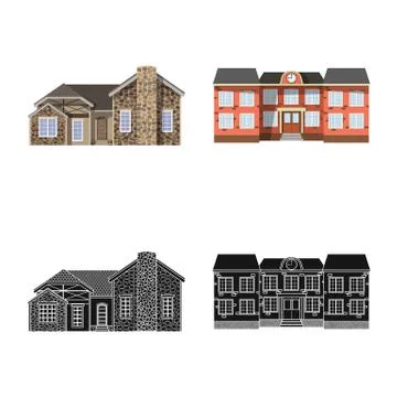 Isolated object of building and front logo. Collection of building and roof Ilustración de archivo