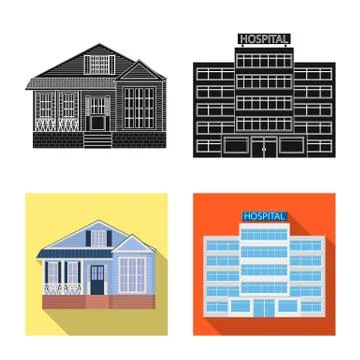 Isolated object of building and front sign. Collection of building and roof Ilustración de archivo