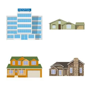 Isolated object of building and front logo. Collection of building and roof Ilustración de archivo